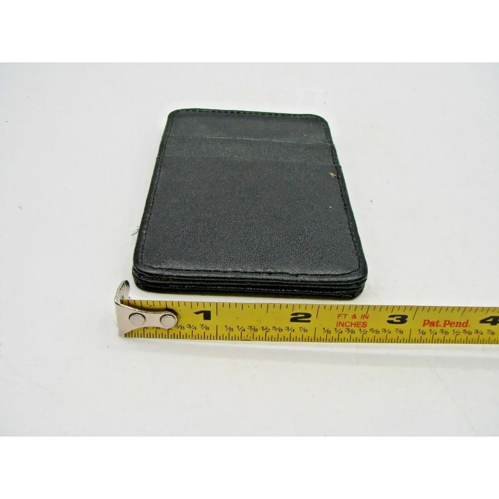 Genuine Leather Card Holder Pocket Thin Slim Wallet Straps Blk Pockets 4x2.5x.5